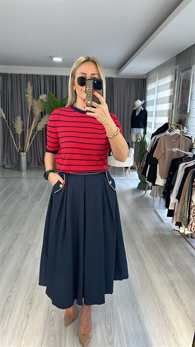 KIRMIZI LACİVERT ÇİZGİLİ MERSERİZE TRİKO