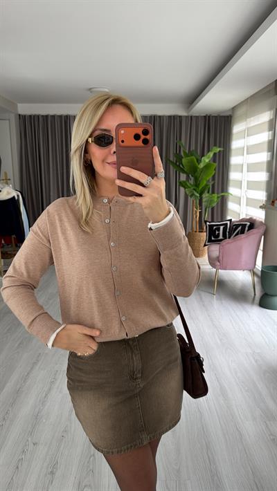 Kolu Ucu Ekru Bisiklet Yaka Camel Triko