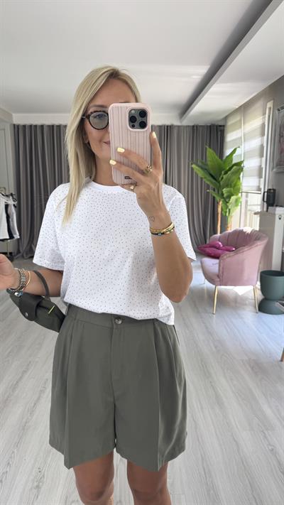 Komple Taşlı Beyaz T-Shirt