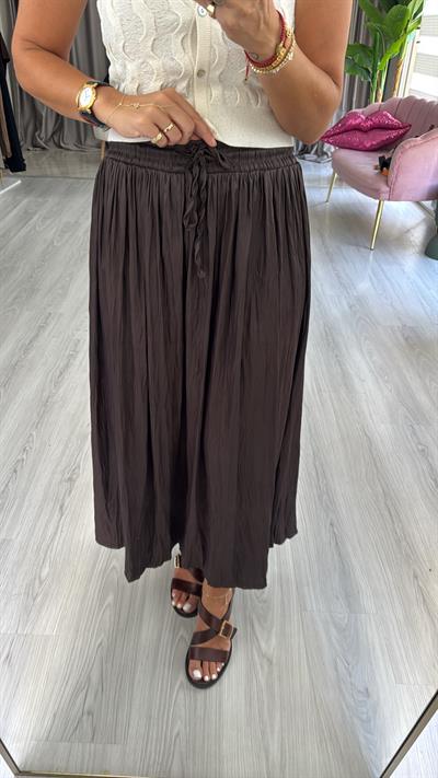 Kraşlı Beli Lastikli Acı Kahve Etek