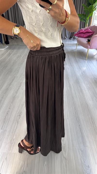 Kraşlı Beli Lastikli Acı Kahve Etek