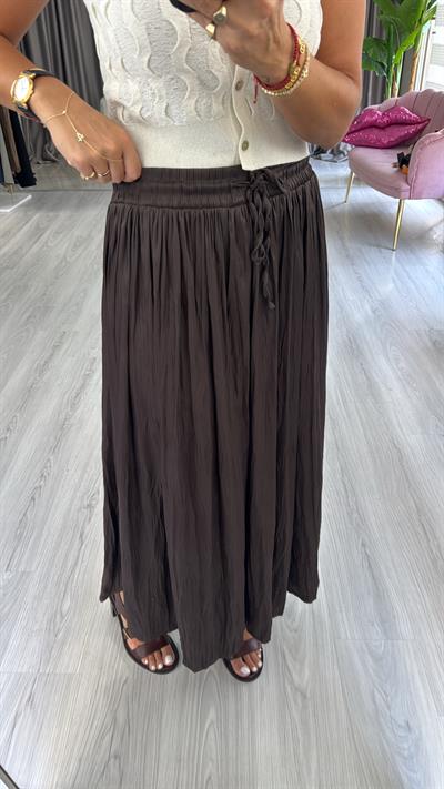 Kraşlı Beli Lastikli Acı Kahve Etek