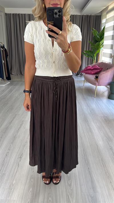 Kraşlı Beli Lastikli Acı Kahve Etek