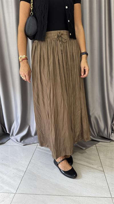 Kraşlı Beli Lastikli Yağ Yeşili Etek