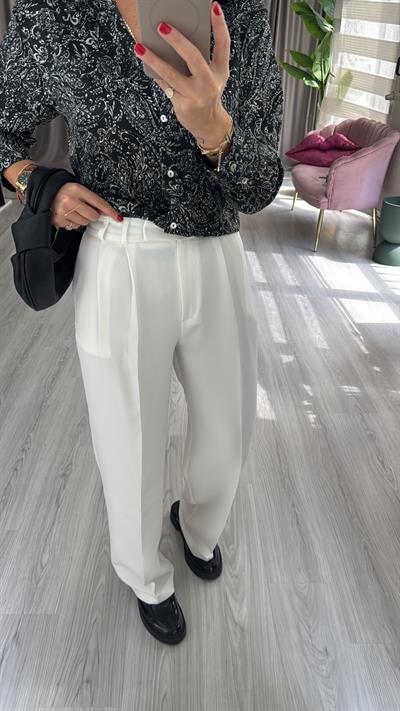 Krep Kumaş Beyaz Palazzo Pantolon