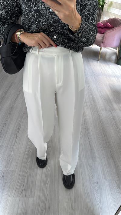 Krep Kumaş Beyaz Palazzo Pantolon