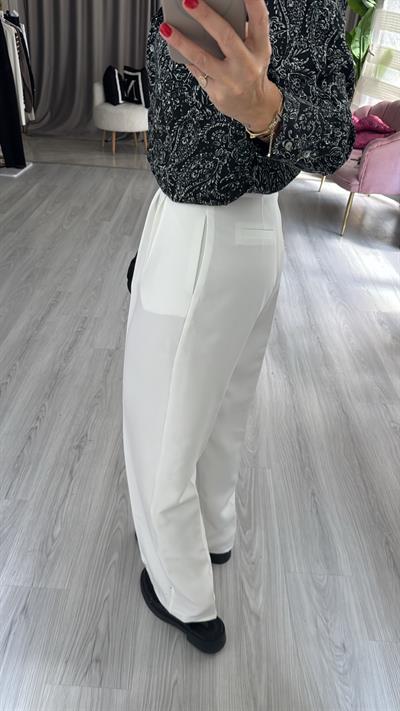 Krep Kumaş Beyaz Palazzo Pantolon