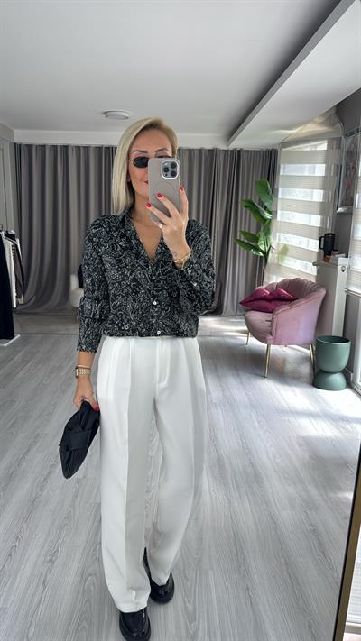 Krep Kumaş Beyaz Palazzo Pantolon