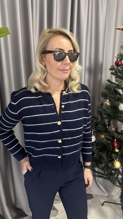 LACİVERT, ÇİZGİLİ GOLD DÜĞMELİ TRİKO HIRKA