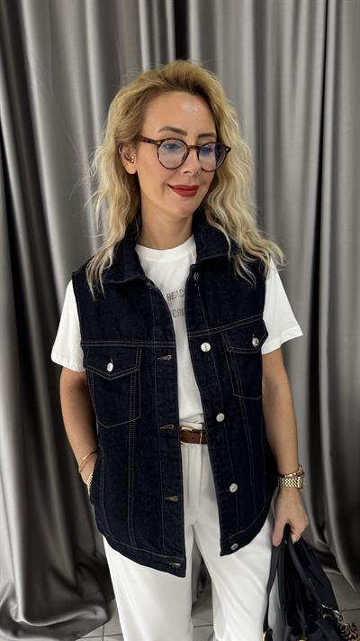 Lacivert Denim Yelek