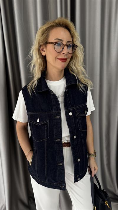 Lacivert Denim Yelek