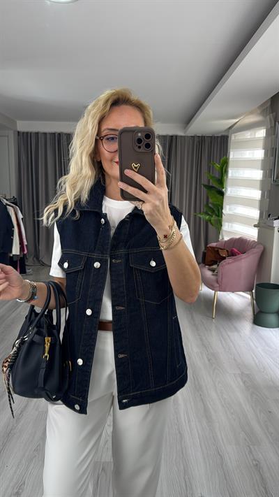 Lacivert Denim Yelek