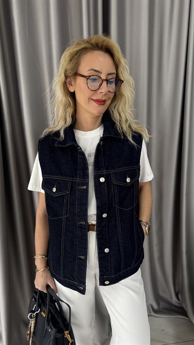 Lacivert Denim Yelek