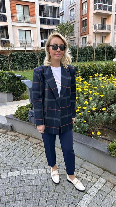 LACİVERT EKOSELİ BLAZER CEKET