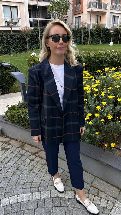 LACİVERT EKOSELİ BLAZER CEKET