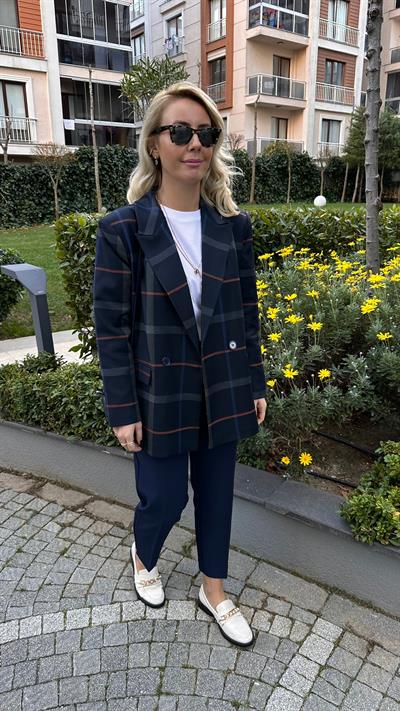 LACİVERT EKOSELİ BLAZER CEKET