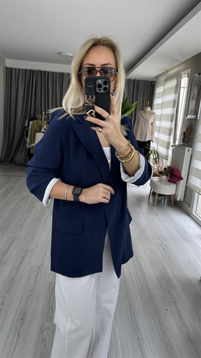 LACİVERT TENCEL BLAZER CEKET