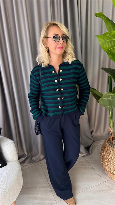 LACİVERT YEŞİL ÇİZGİLİ, GOLD DÜĞMELİ TRİKO