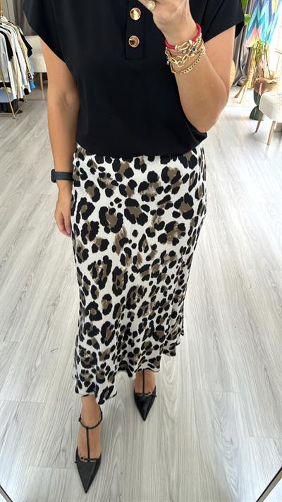 LEOPAR DESEN GRİ SİYAH SATEN ETEK
