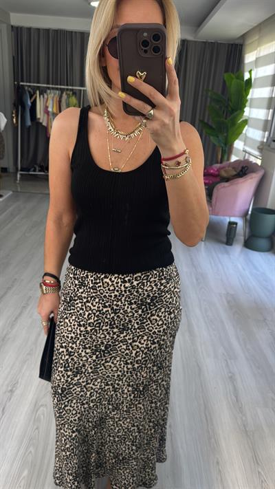 Leopar Desen Saten Etek