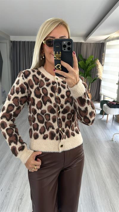 Leopar Desen, Yumuşacık Triko Hırka