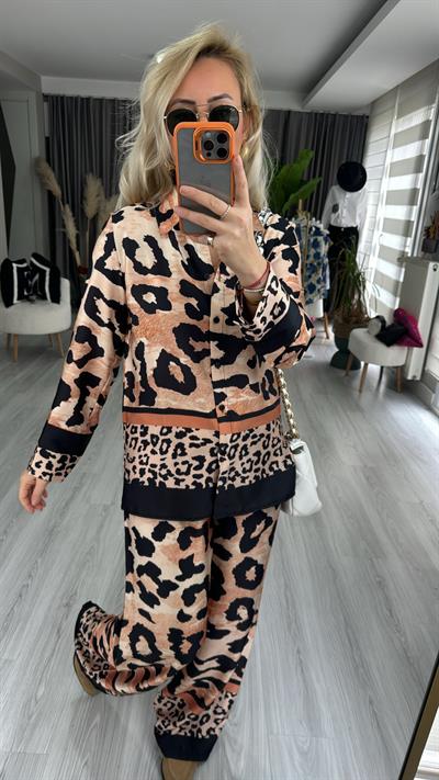 LEOPAR DESENLİ SATEN İKİLİ TAKIM