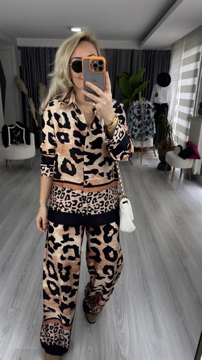 LEOPAR DESENLİ SATEN İKİLİ TAKIM
