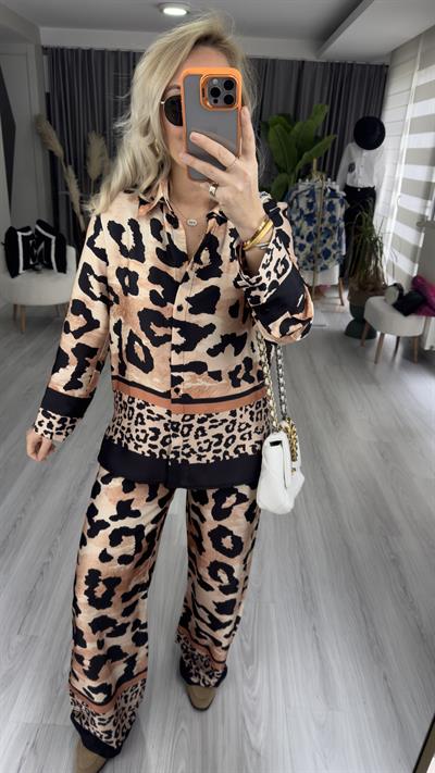 LEOPAR DESENLİ SATEN İKİLİ TAKIM