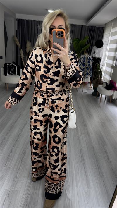 LEOPAR DESENLİ SATEN İKİLİ TAKIM