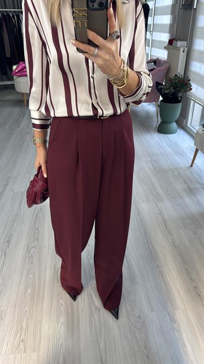 Likralı Bordo Palazzo Pantolon