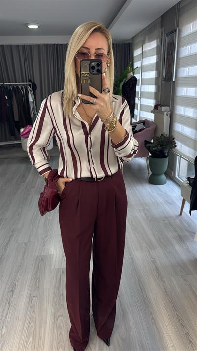 Likralı Bordo Palazzo Pantolon