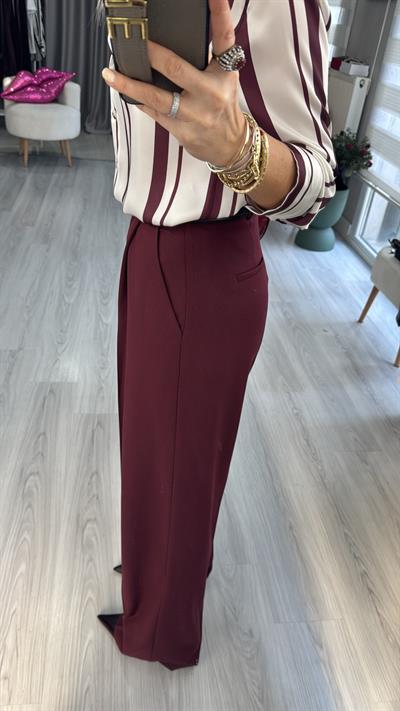 Likralı Bordo Palazzo Pantolon