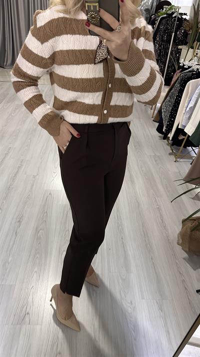 LİKRALI KREP KAHVERENGİ HAVUÇ PANTOLON