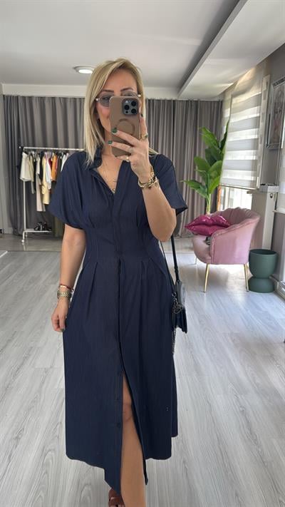 Likralı Tencel Jean Gömlek Elbise
