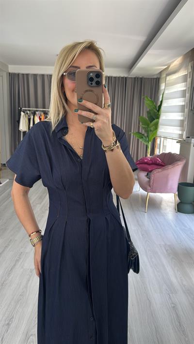 Likralı Tencel Jean Gömlek Elbise