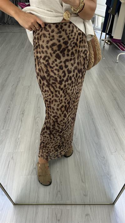 Likralı Tül Leopar Etek