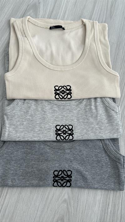 MARKA LOGOLU FİTİLLİ BEJ ATLET