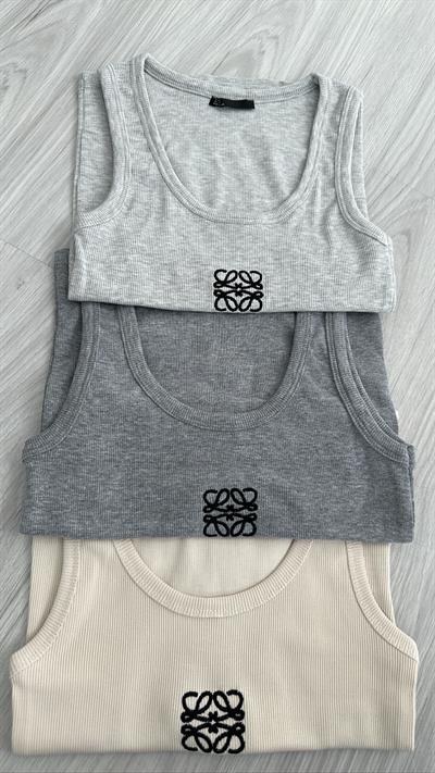 MARKA LOGOLU FİTİLLİ GRİ ATLET