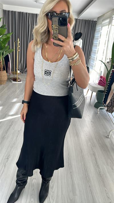 MARKA LOGOLU FİTİLLİ GRİ ATLET