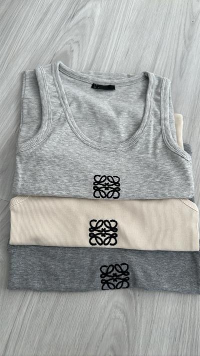 MARKA LOGOLU FİTİLLİ GRİ ATLET