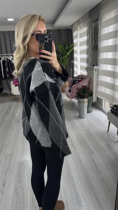 Marka Model Gri Baklava Desen Premium Triko Ceket