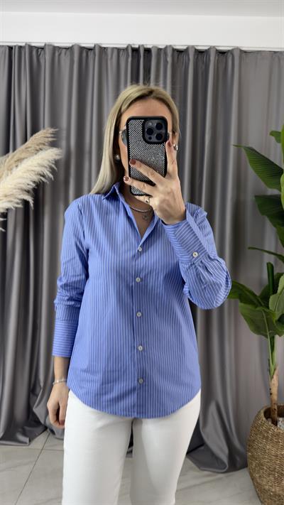 MAVİ BEYAZ ÇİZGİLİ POPLİN GÖMLEK