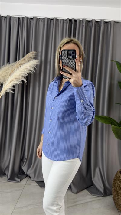MAVİ BEYAZ ÇİZGİLİ POPLİN GÖMLEK