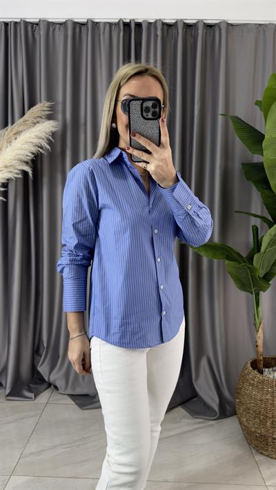MAVİ BEYAZ ÇİZGİLİ POPLİN GÖMLEK