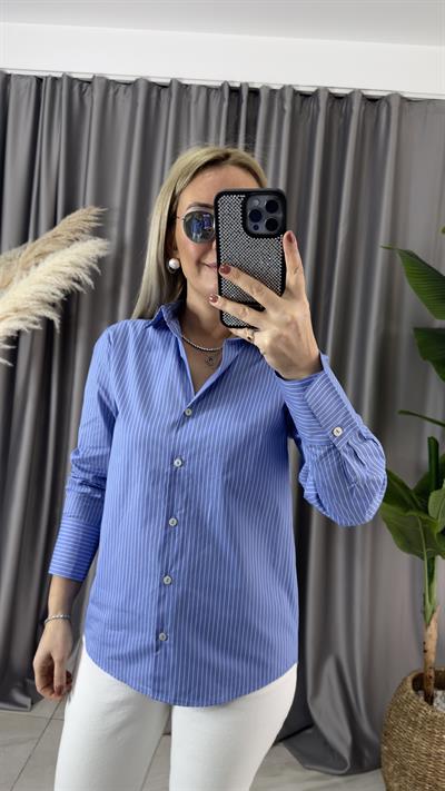 MAVİ BEYAZ ÇİZGİLİ POPLİN GÖMLEK