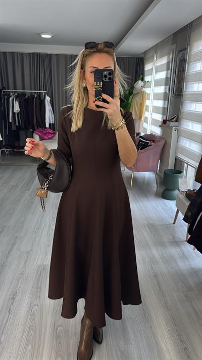 Maxi Boy Acı Kahve Kloş Elbise