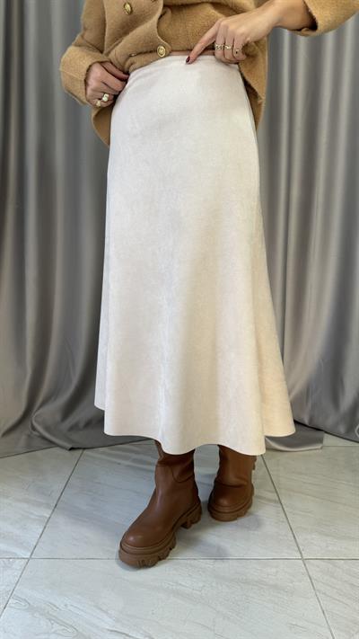 Midi Boy Bej Süet Etek