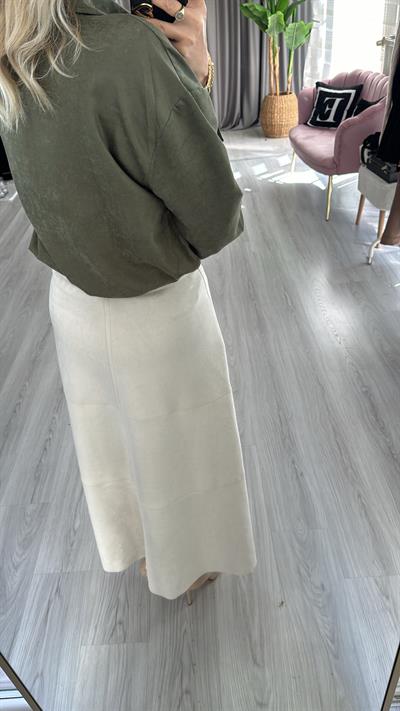 Midi Boy Bej Süet Etek