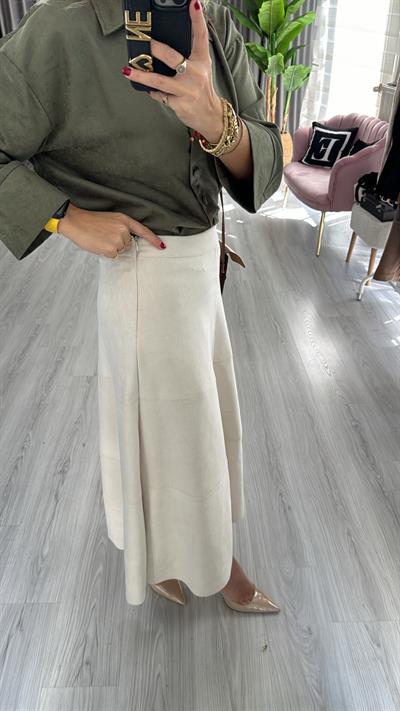 Midi Boy Bej Süet Etek