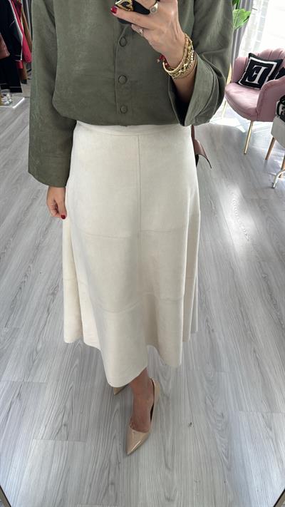 Midi Boy Bej Süet Etek